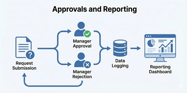 Illustration of digital approval matrix with audit trail reporting capability.