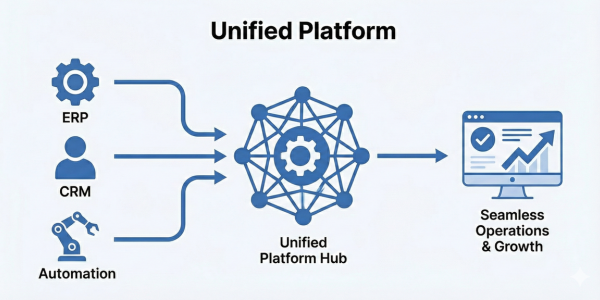 Unified software platform consolidating business data and execution across departments.